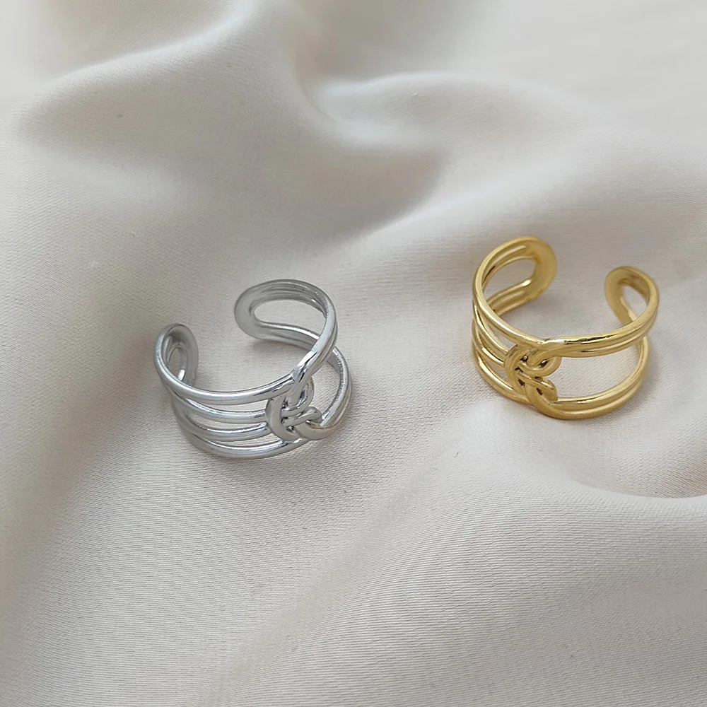 

Multilayer Lines Smooth Wide Rings For Women Tone Not Fade Hollow Stainless Steel Ring Trendy Opening Resizable Finger Jewelry