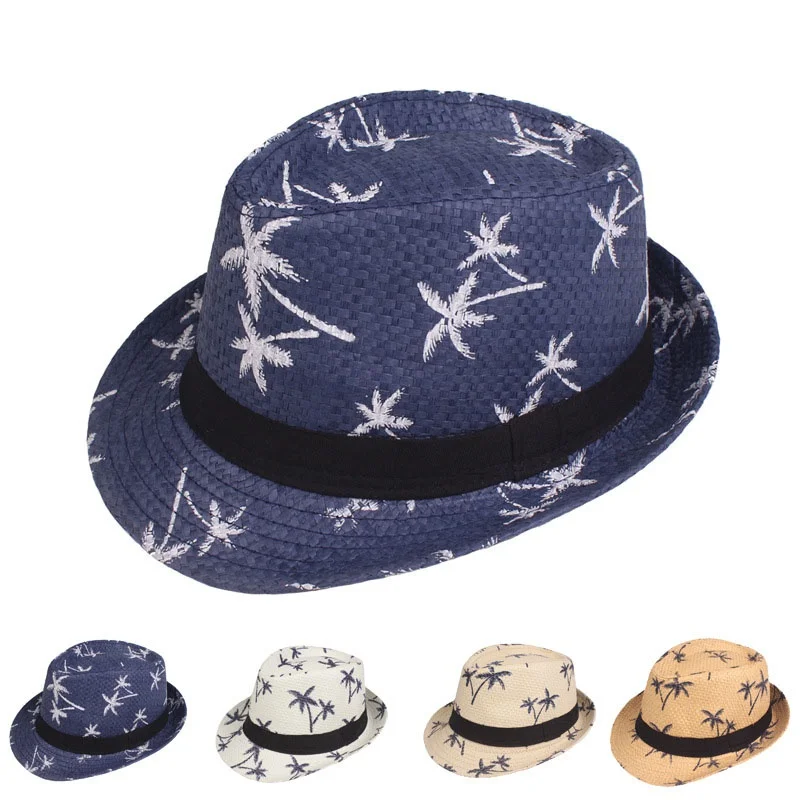 

Retro Straw Fedoras Top Jazz Plaid Hat Spring Summer parent kid Hats Cap Classic Version Hats Casual Beach Hat For Men W