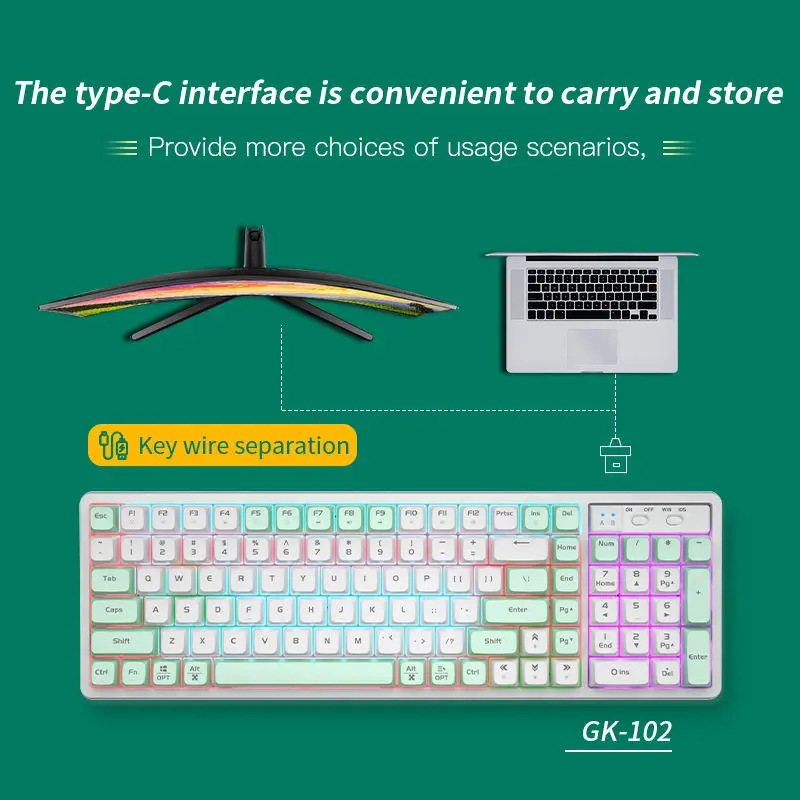 

New High Quality Key Cap Gk102 Mechanical Keyboard More Usage Scenarios Are Available Cool Light Effect Gaming Computer Keyboard
