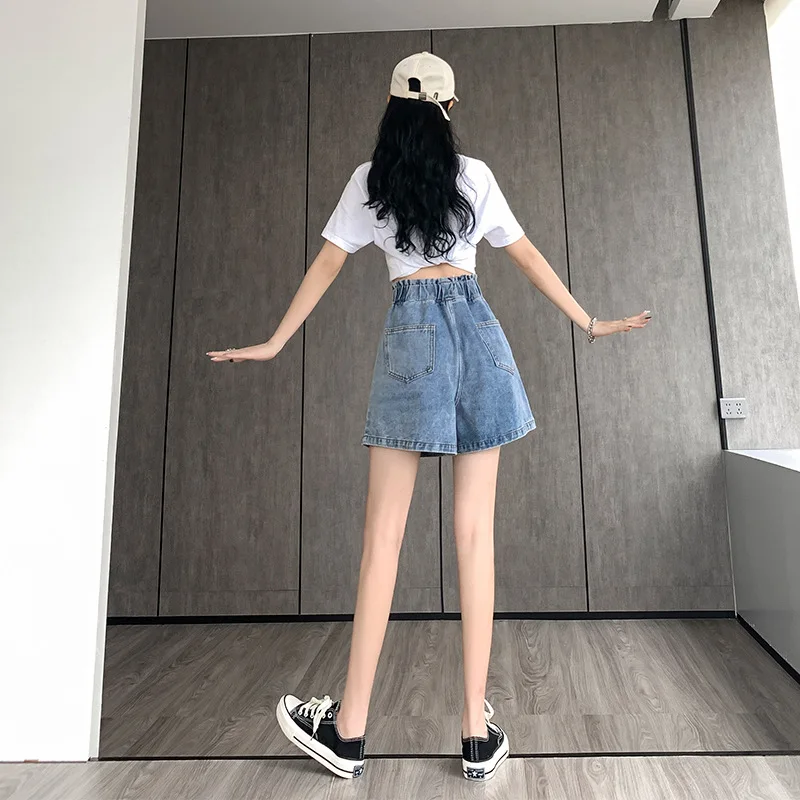 Women Summer Denim Shorts Korean Fashion Ruffles All Match  Short Pants Wide Leg Loose High Waist Short Pants Jeans 6XL