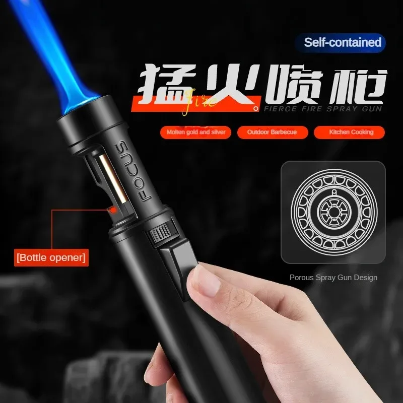 Металлическая ветрозащитная зажигалка с прямым газом и синим пламенем