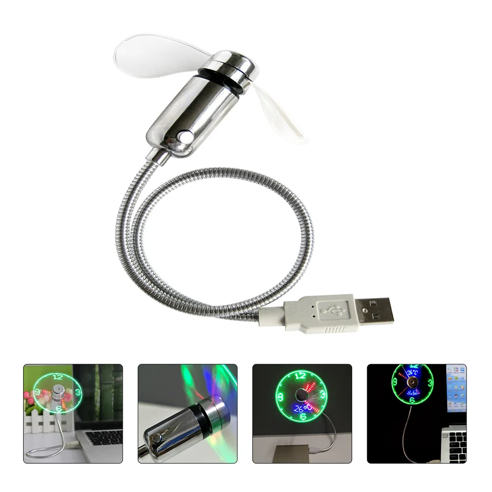 

1Pc Mini Fan Portable Gooseneck USB Flashing Clock Cooling Fan for Laptop Tablet