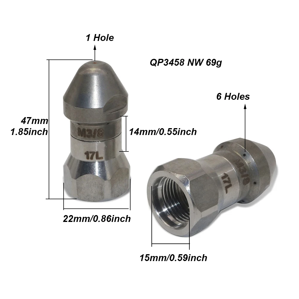 

Водяной пистолет, 17 л, пагода, насадка высокого давления, очистка, выемка сточных вод, насадка для шламу, 7 отверстий, спереди, 1 сзади, 6, внутренний, 15 мм/0,59 дюйма