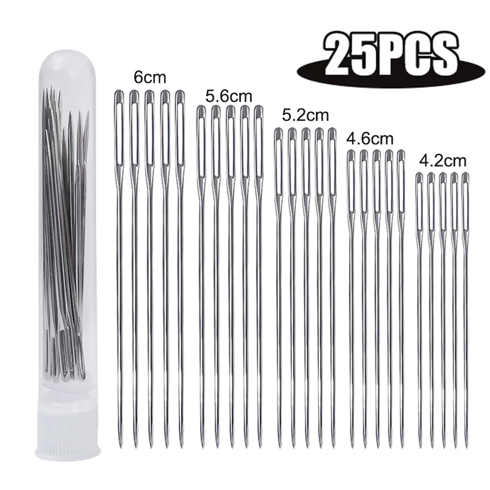 

25Pcs Large Hole Stitching Needles DIY Hand Sewing Needles 5 Sizes Stainless Steel Large Hole Needles with Clear Storage Tube