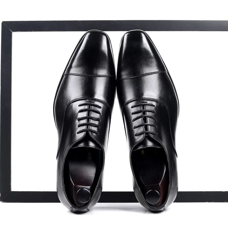 

Cap-toe Classic Men Dress Shoes Wing-tip Derby PU Leather Big Size Heel Elegant Suit Business Formal Oxfords 2021
