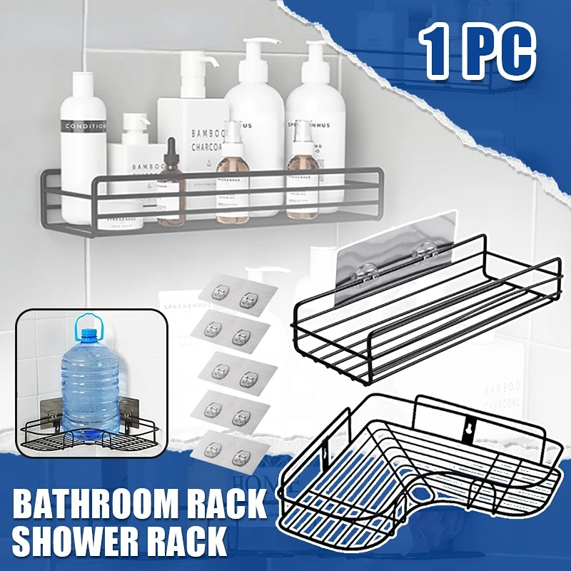 

Bathroom Shelf Shower Shelves Shampoo Storage Rack Kitchen Storage Holder Punch-Free Wall Mounted Organizer Washroom Accessories