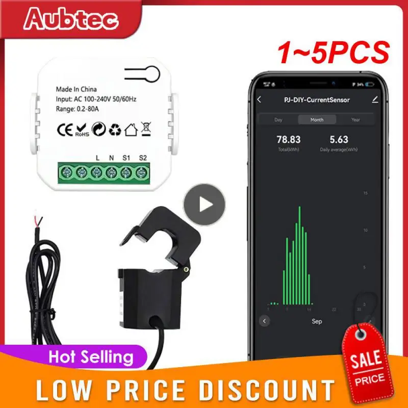 

1~5PCS Tuya Smart Life WiFi Energy Meter 80A with Current Transformer Clamp KWh Power Monitor Electricity Statistics110V 230V