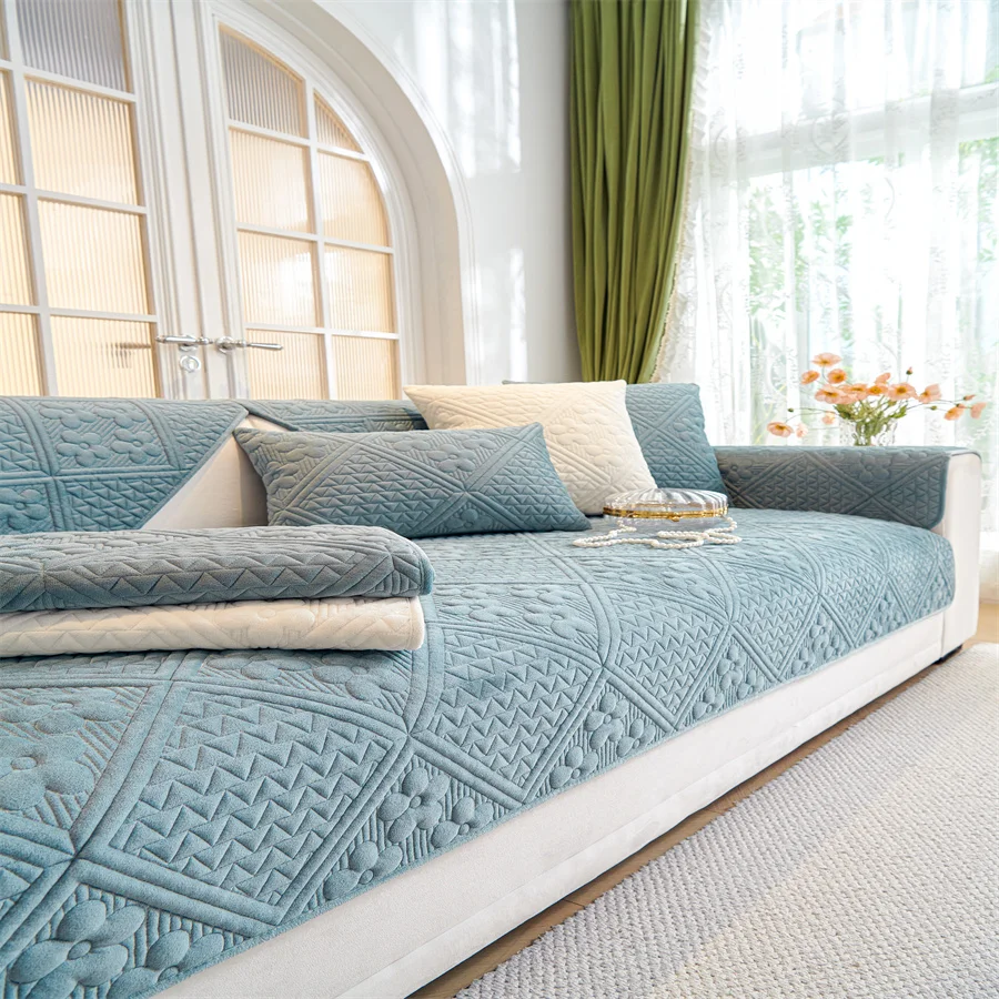 Нескользящий чехол для L-образного дивана: защитный из твердого полиэстера и