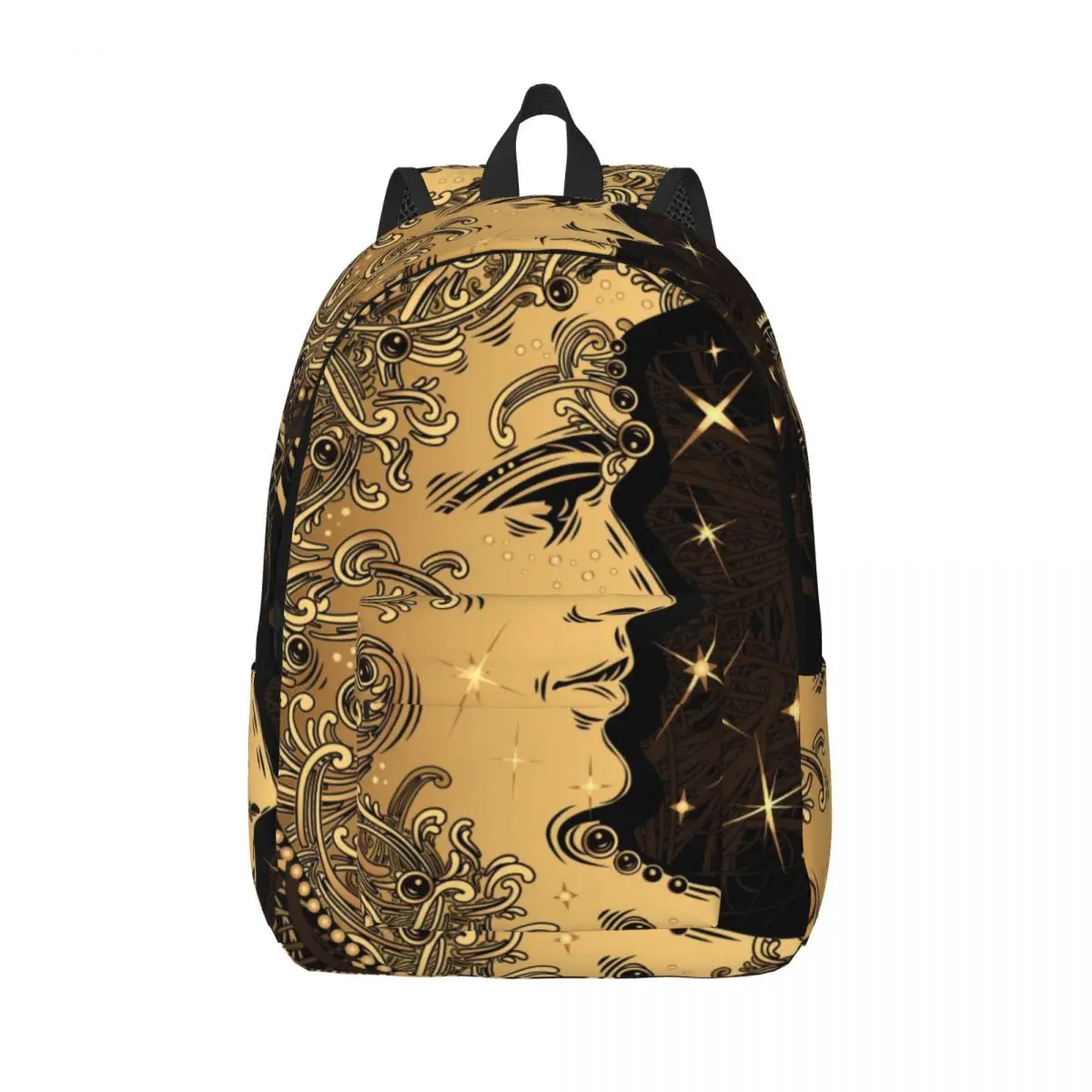 

Schoolbag Student Backpack Golden Crescent Moon And Sun Mandala Shoulder Backpack Laptop Bag School Backpack