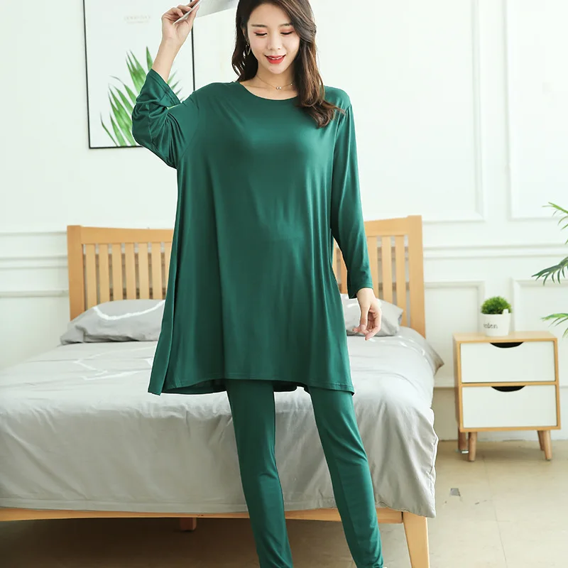 Nightwear Women Plus Size Pajamas Spring 2 Piece Suit Homewear Long Sleeve T-shirt Suit Skinny Pants Womans Pajamas Set