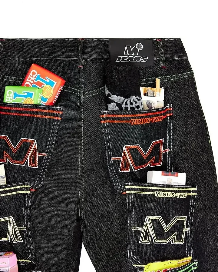 

Multi Pocket Cargo Jeans Black Pants Harajuku Hip Hop Street Dance Wide Leg Trousers Streetwear Y2k Jeans Minus Two Baggy Jean