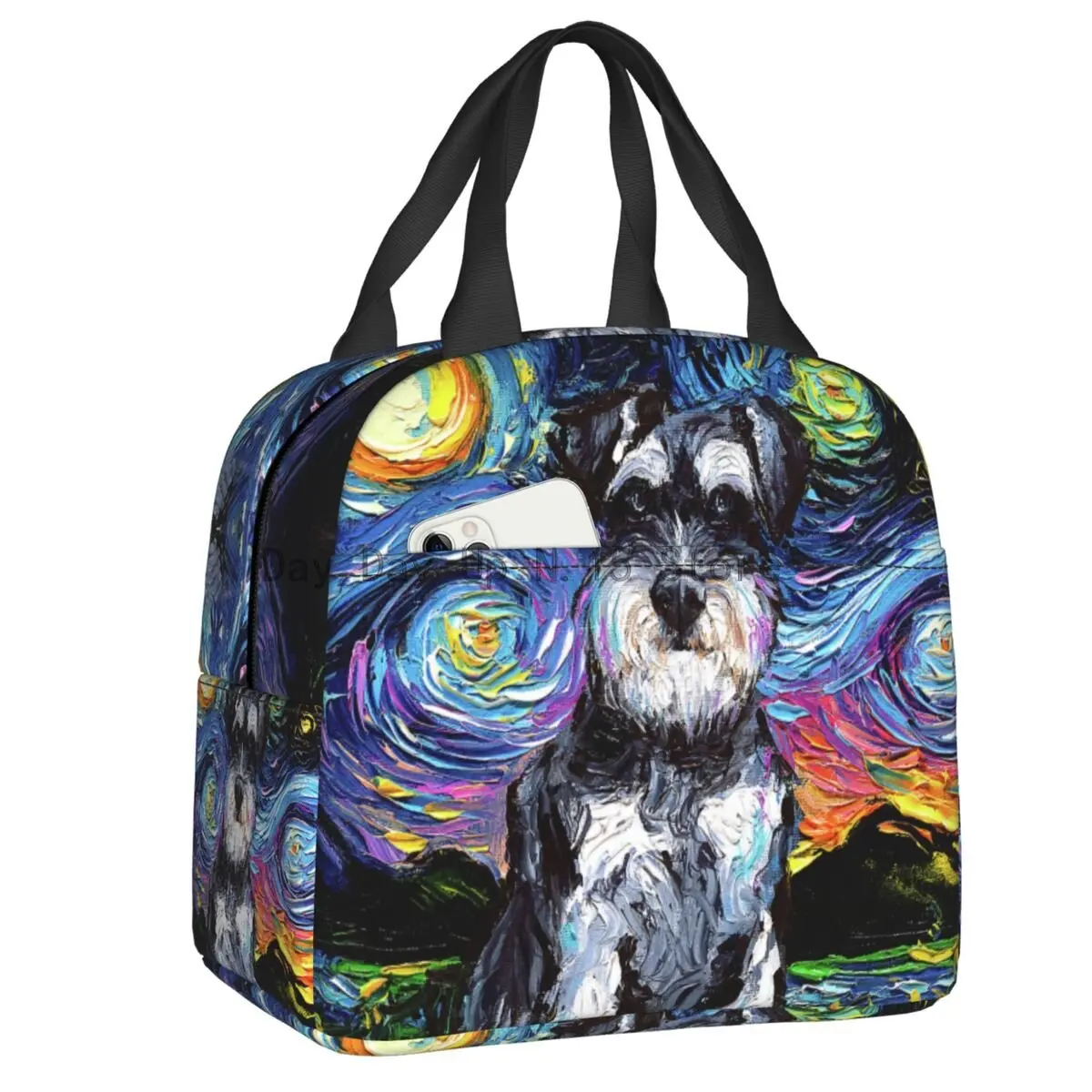 

Custom Starry Night Schnauzer Dog Lunch Bag Hot Cold Snacks Insulated Lunch Box for Women Kids School Work Picnic Food Tote Bags