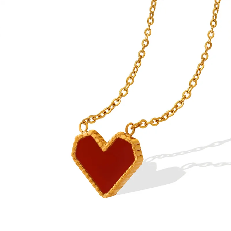 

French Style Red Heart Everything With Sweet Cool Wind 18K Gold-Plated Titanium Steel Collarbone Senior Women's Necklace Gift