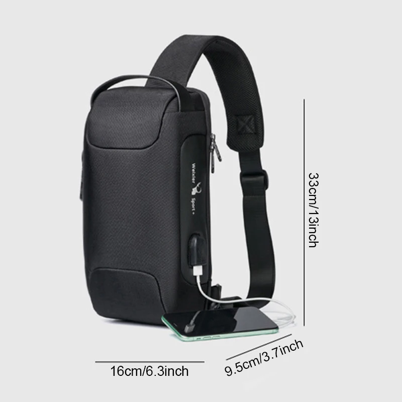 Men's Anti-theft Crossbody Bag With Password Lock & USB Charging System Waterproof Oxford Cloth Sports Chest Bag