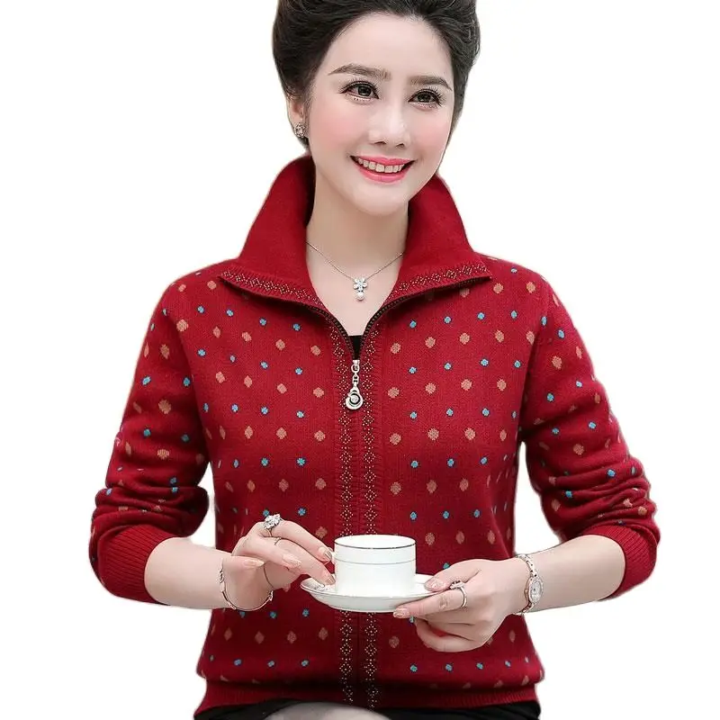 

Middle-aged Women's Knit Cardigan Sweater 2022 Autumn 4XL Loose Thick Warm Cashmere Cardigan Jacket Mother Winter Coats 939
