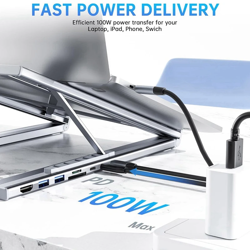 Eight в одном USB C Док-станция для ноутбука Подставка C-концентратор Регулируемая