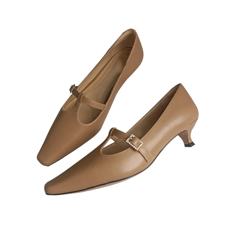 Туфли женские на высоком каблуке натуральная кожа Т-образные квадратный носок