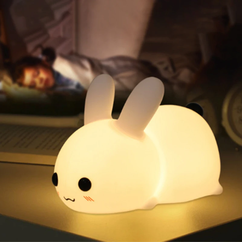 Deer LED Night Light Touch Sensor Remote Control Colorful Rechargeable Bedroom Bedside Silicone Rabbit Lamp Children Baby Gift