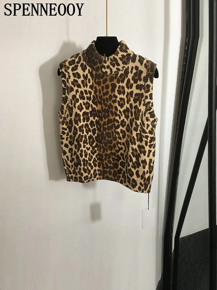 SPENNEOOY модные подиумные весенне-летние винтажные леопардовые вязаные пуловеры