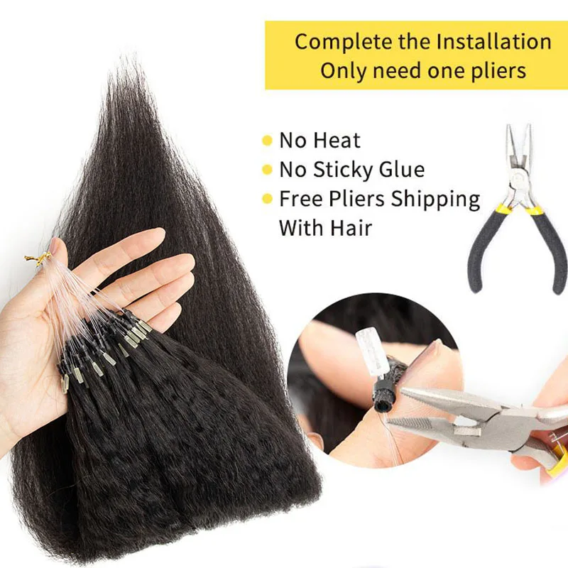 Mrs Hair Kinky Straight Remy Человеческие Волосы Micro-wefts Для Наращивания Мягкие Кератиновые