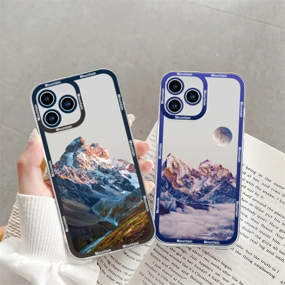 

Sunset Snow Mountain Phone Case For iPhone 11 12 Mini 13 14 Pro Max Transparent Shell