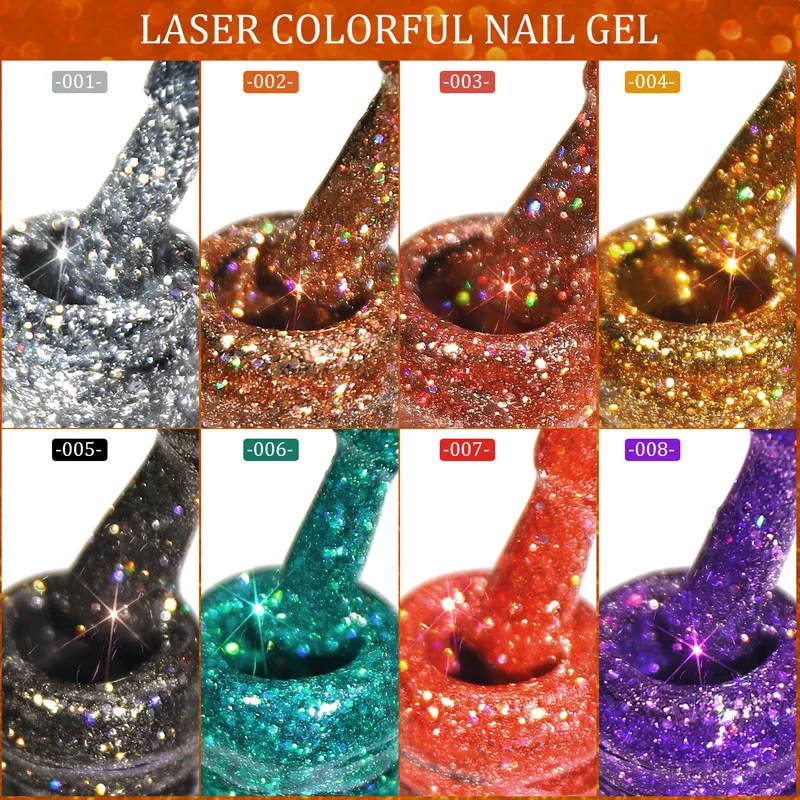 

8ml Sequin el Polish Nails Shiny Soak Off UV Gel Varnish Semi Permanant UV Gel Nail Art Need Led Lamp Top Coat