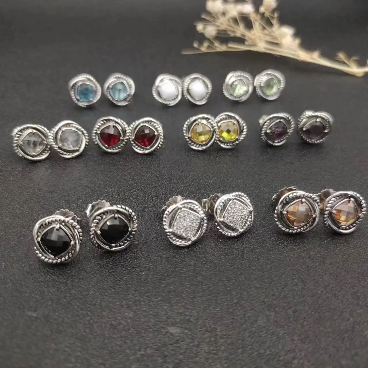 David Yurman Cable Classics Tetragonal Stone Earrings in Sterling Silver With Amethyst and Pave Diamonds Jewelers