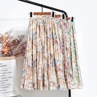 tfetters retro printed skirt chiffon pleated skirts woman 2022 summer new high waist ankle length floral skirt womens clothing