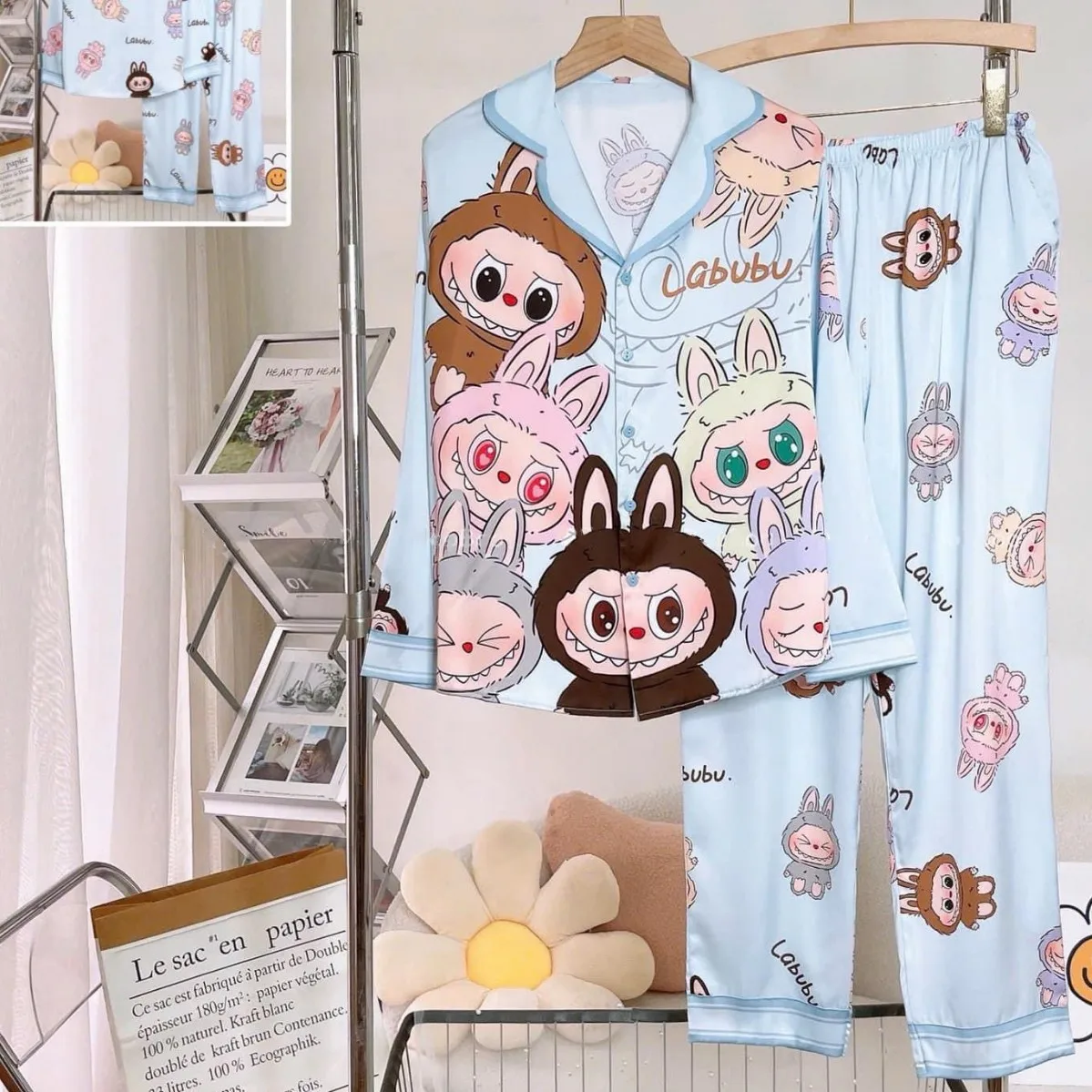 Женская пижама Labubu весенне-осенний костюм с длинными рукавами забавный кардиган