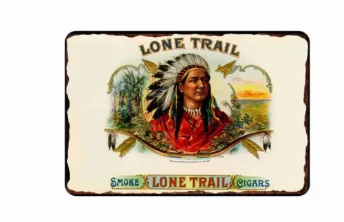 Жестяной знак для сигар Lone Trail 8x1 2 винтажные этикетки 1890-1900 реклама