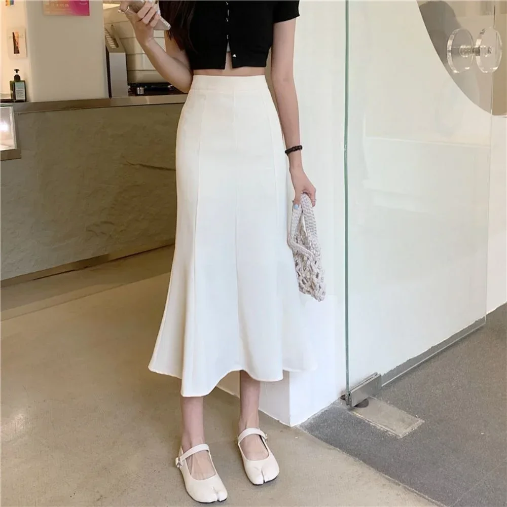 Юбка-годе средней длины с высокой талией модные юбки в Корейском стиле одежда для