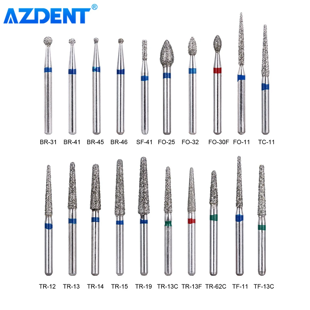 AZDENT 20 scatole/100 pezzi frese diamantate dentali per manipolo ad alta velocità medio FG 1.6MM strumenti per dentisti trapani per lucidatura laboratorio odontotecnico