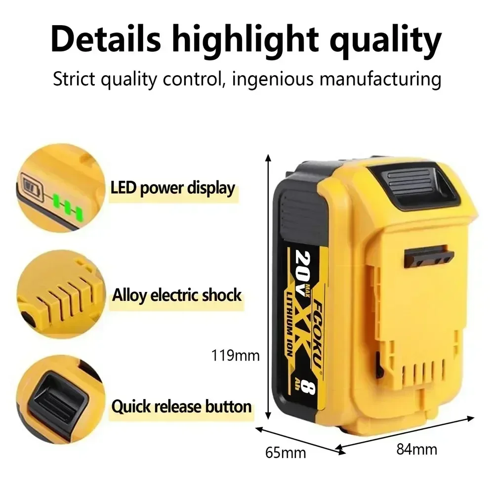 Фото Обновленная версия 2026 года: Литиевая батарея DEWALT 20V 6Ah 12Ah + зарядное устройство DCB1104 для замены инструментов DCB115 DCB118 №3