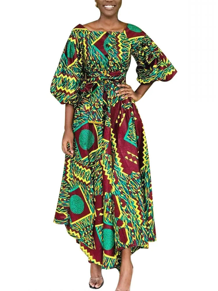 

Robe African Maxi Dress Women Half Lantern Sleeve Traditional Africa Clothing Summer New Dashiki Print Bazin Riche African Dress