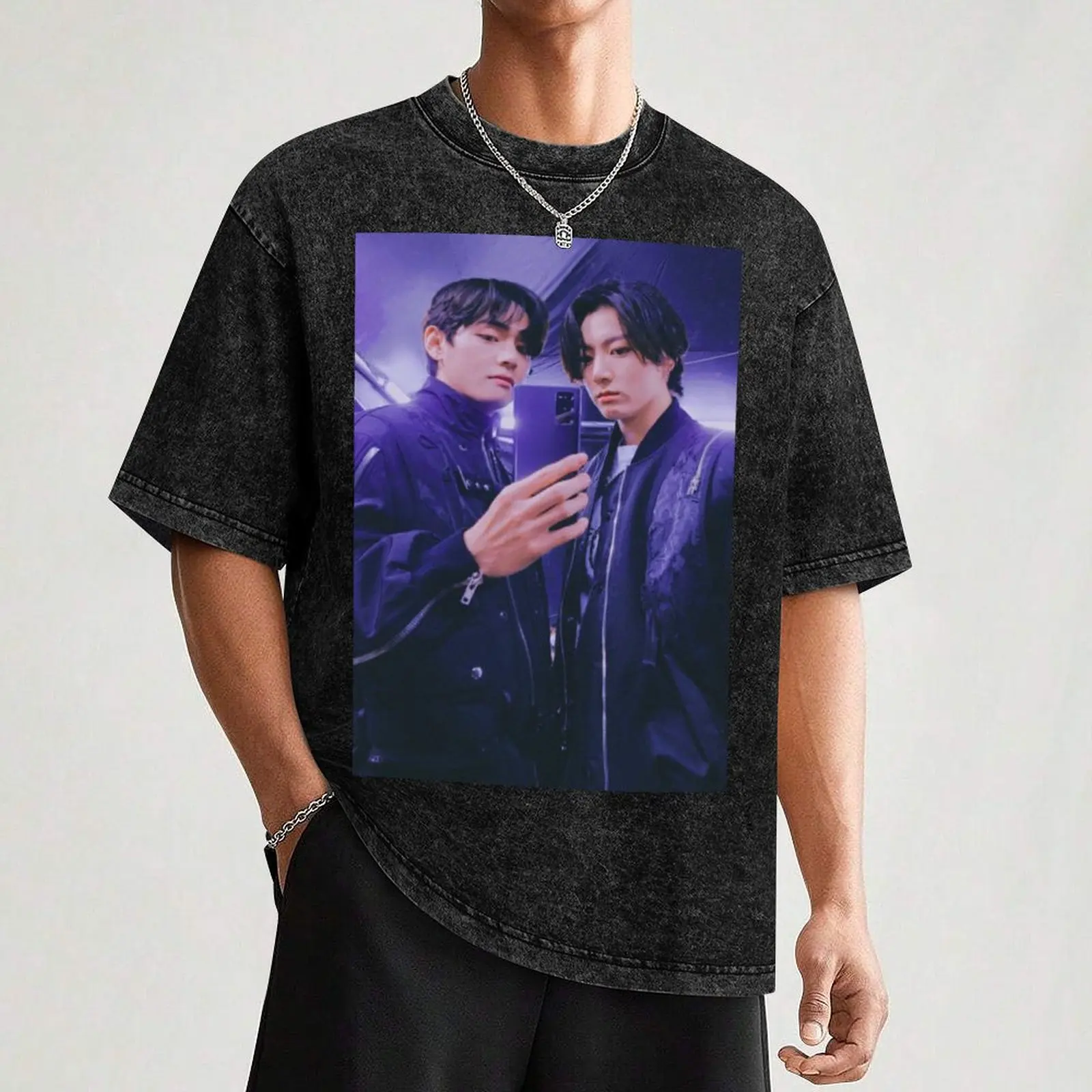 Мужская Винтажная Футболка VKook's selca с изображением новогодних трансляций