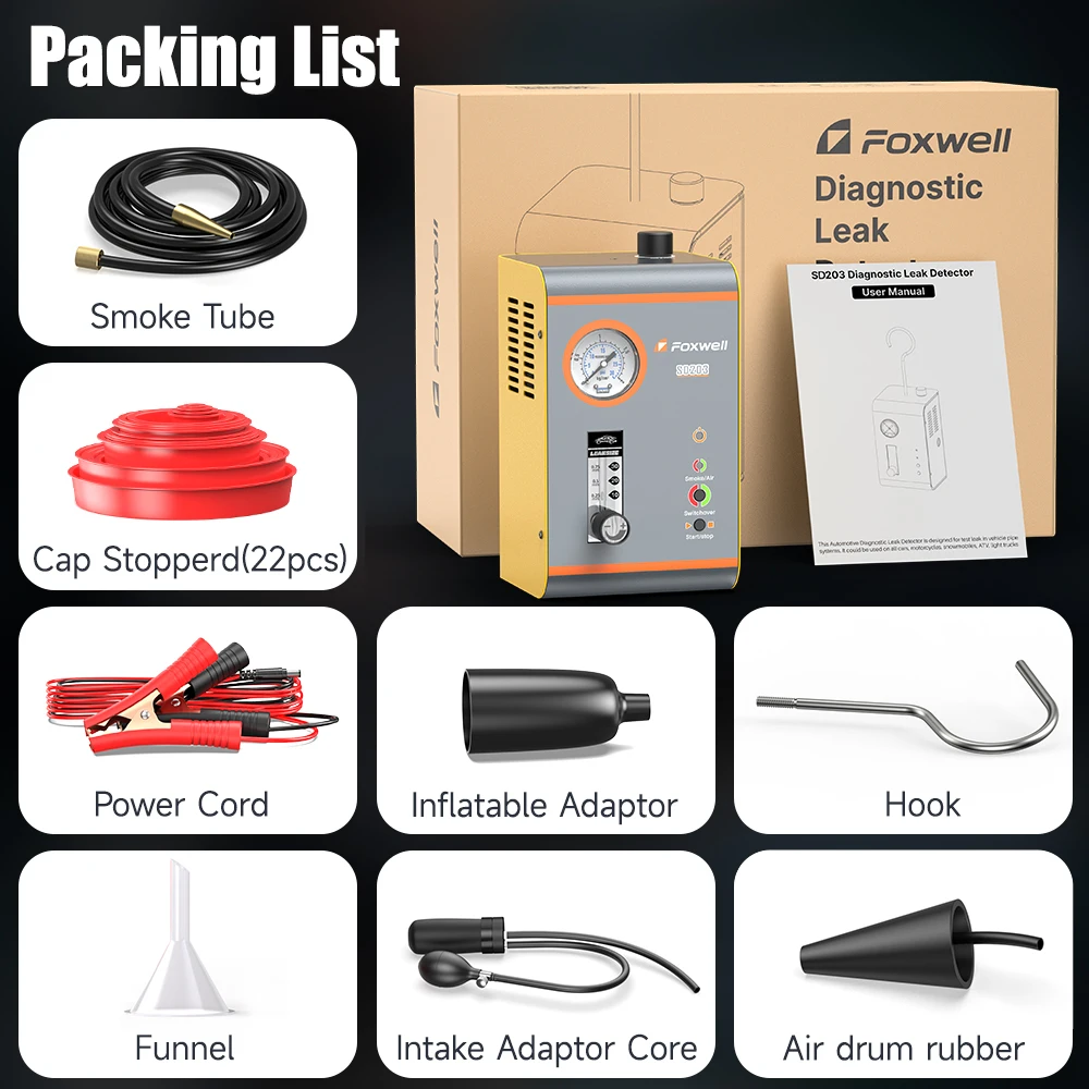 Автомобильный детектор утечки дыма FOXWELL SD203 с воздушным насосом 12 В