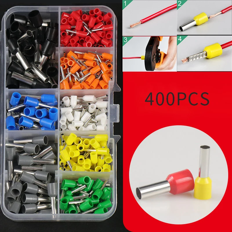 

Free shipping 400pcs boxed ve pin tubular terminal combined cold pressing terminal pre insulated quick wiring copper nose