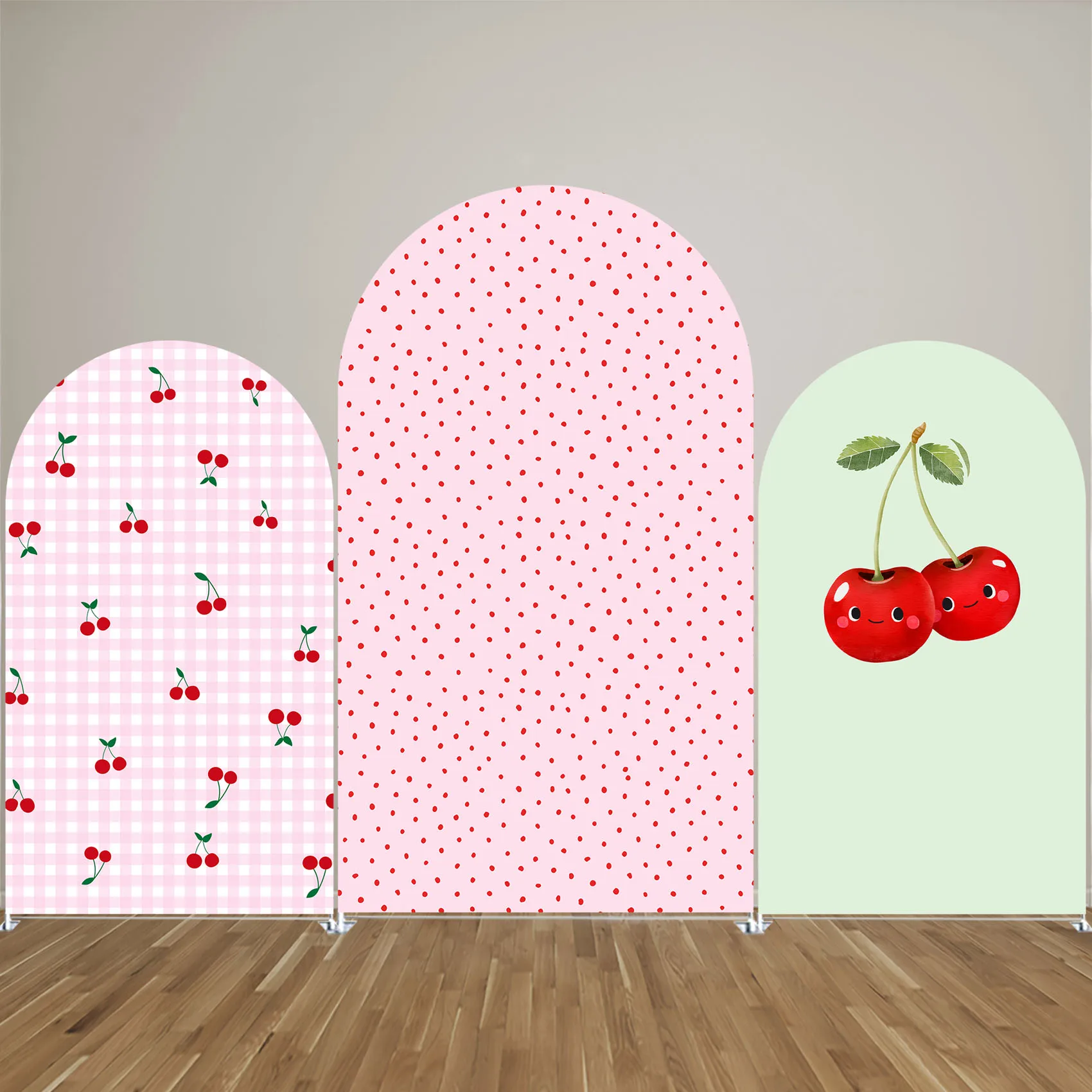 Милый вишневый тематический фон с розовыми точками и аркой для девочек милое
