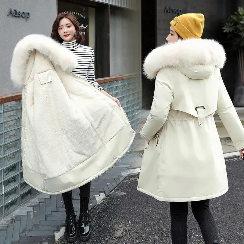 Warm Fur Collar Parkas Women 2022 New Winter Long Hooded Jacket Female Korean Fashion Thick Coat Lady Loose Streetwear Outwear