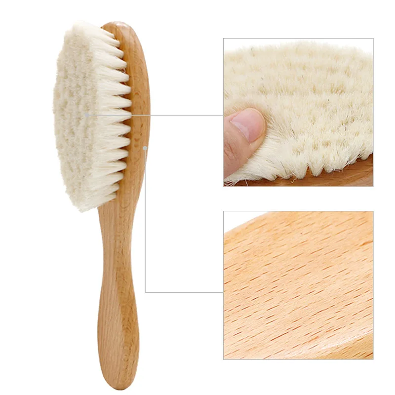 

White Soft Wool Hair Brush Natural Wooden Long Handle Massage Cleaning Head Combs for Newborn Hair Care Home Pro Hairbrush