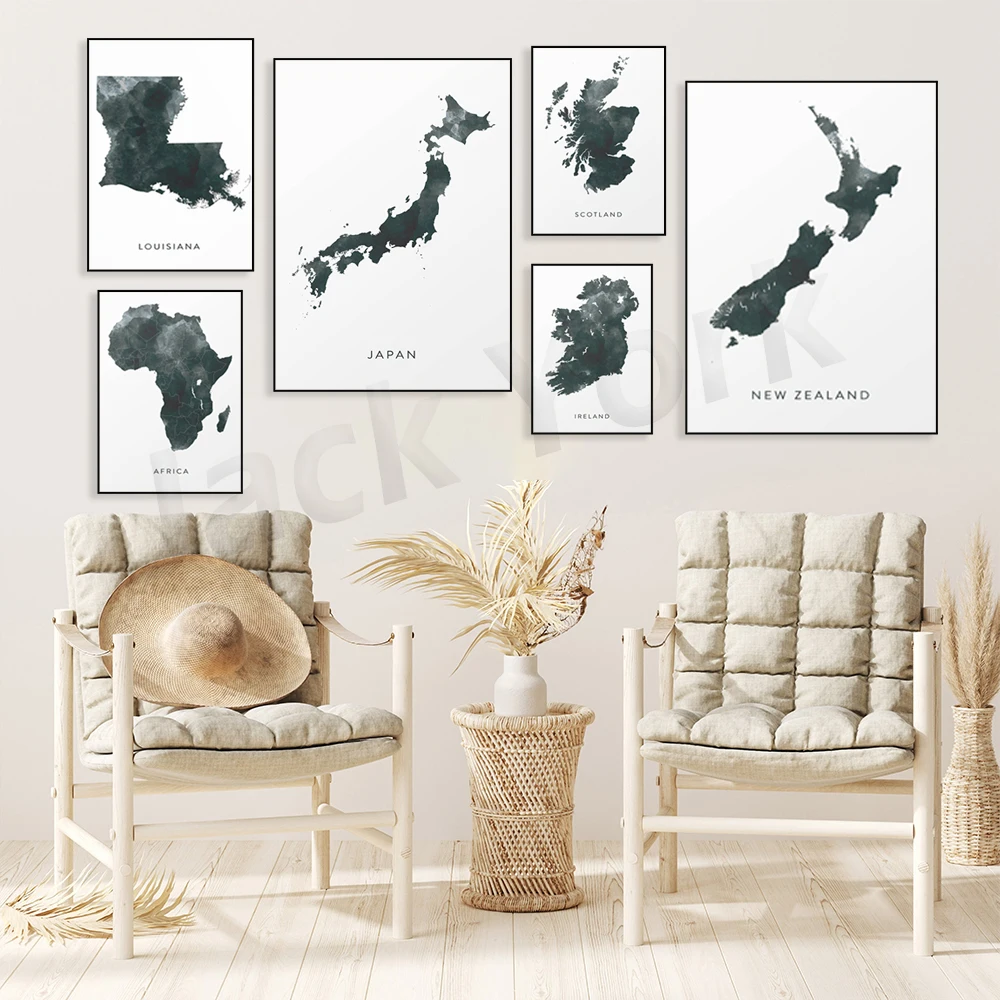 Шотландия, Ирландия, Луизиана, Новая Зеландия, Ирландия, Карта Африки, акварельная печать, акварельная карта, художественная, Постер для путешествий,