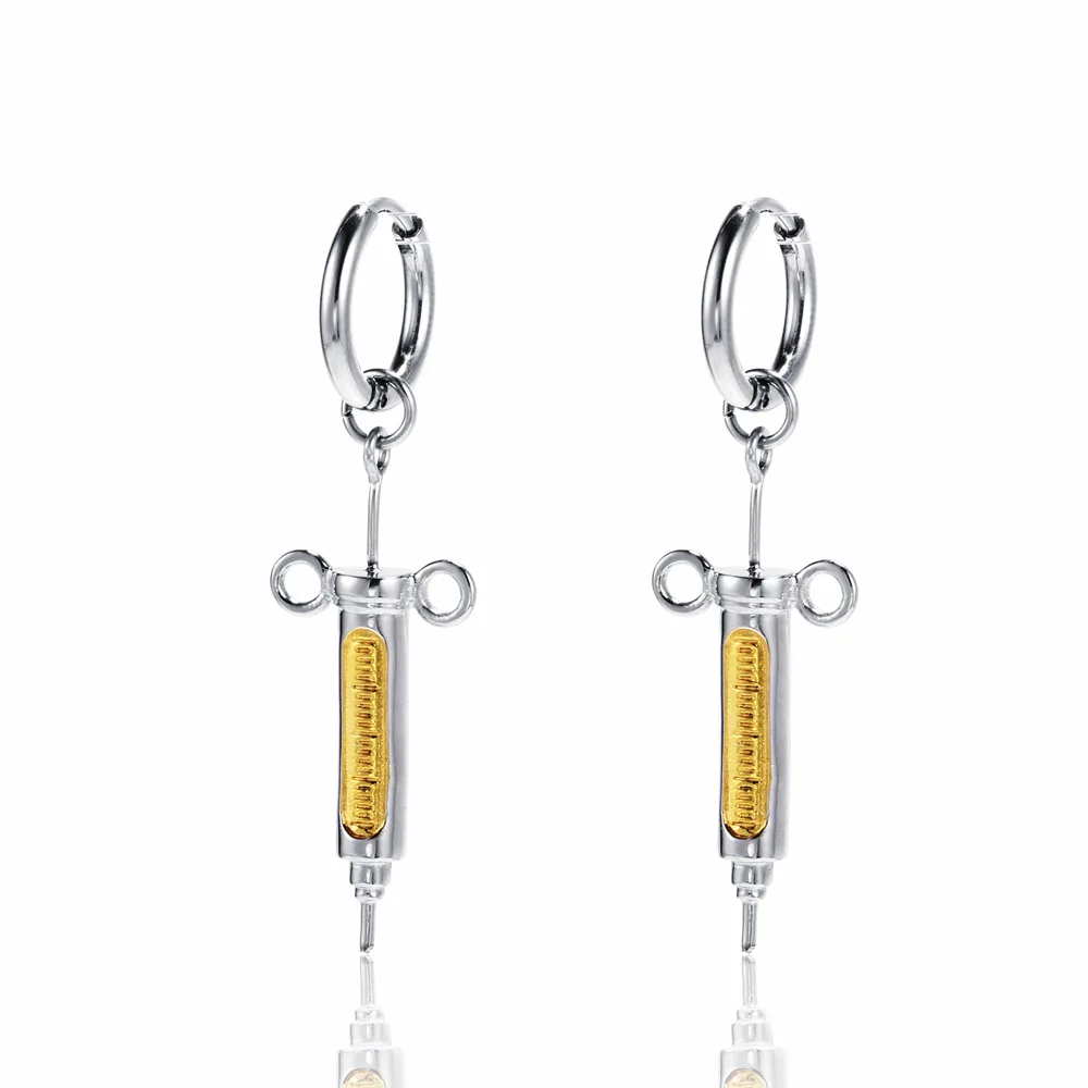 Женские серьги-подвески в виде шприца из нержавеющей стали