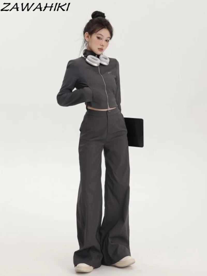 

Женский винтажный спортивный костюм, однотонный комплект из двух предметов, куртка, штаны-карго, зимняя одежда, Y2k