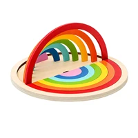 wooden rainbow building blocks wooden nesting puzzles building blocks disc educational toys shape matching learning and color