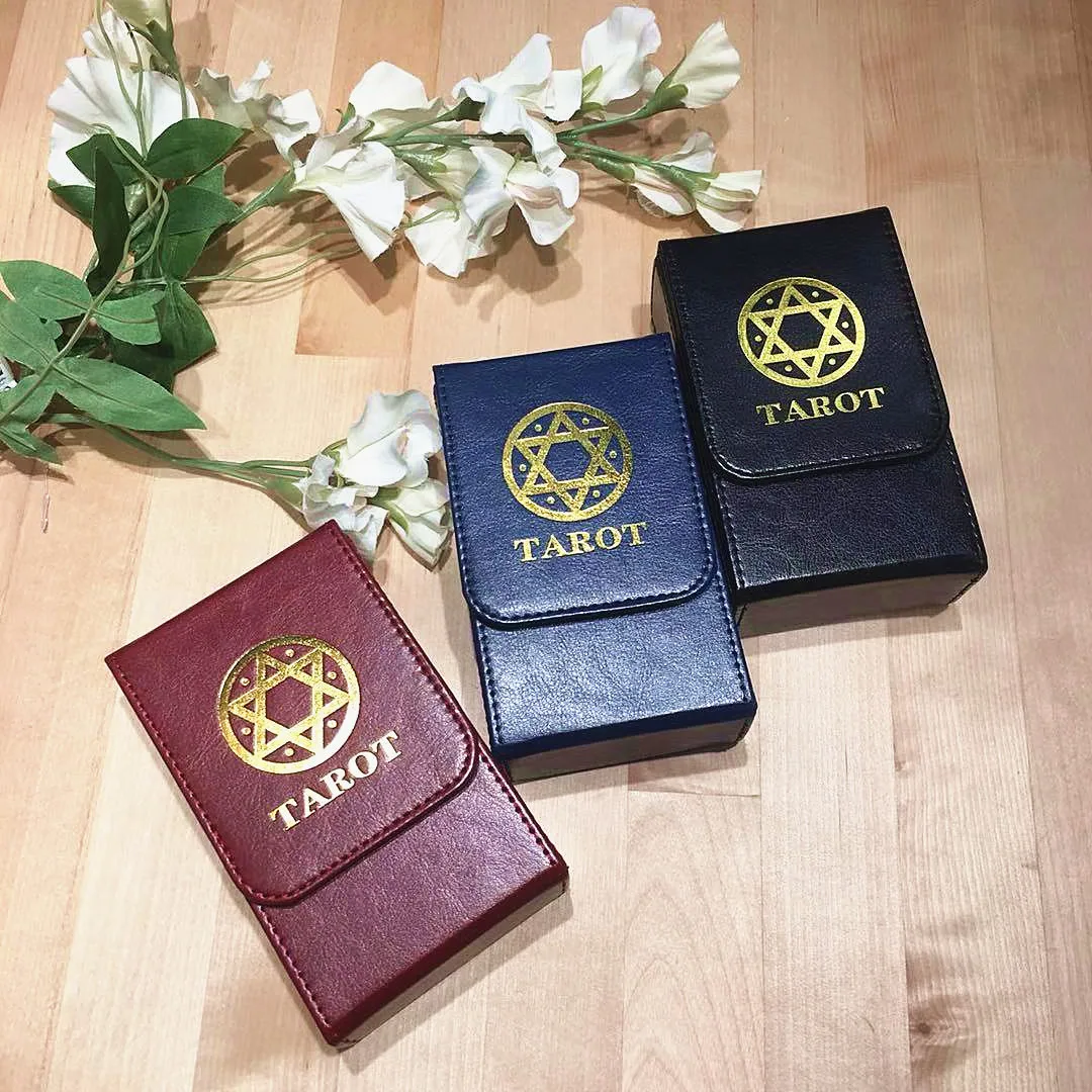 

Tarot Double-layer PU Leather Tarot Card Storage Box Board Game Card Portable Five Pointed Star Oracle Card Storage Boxes