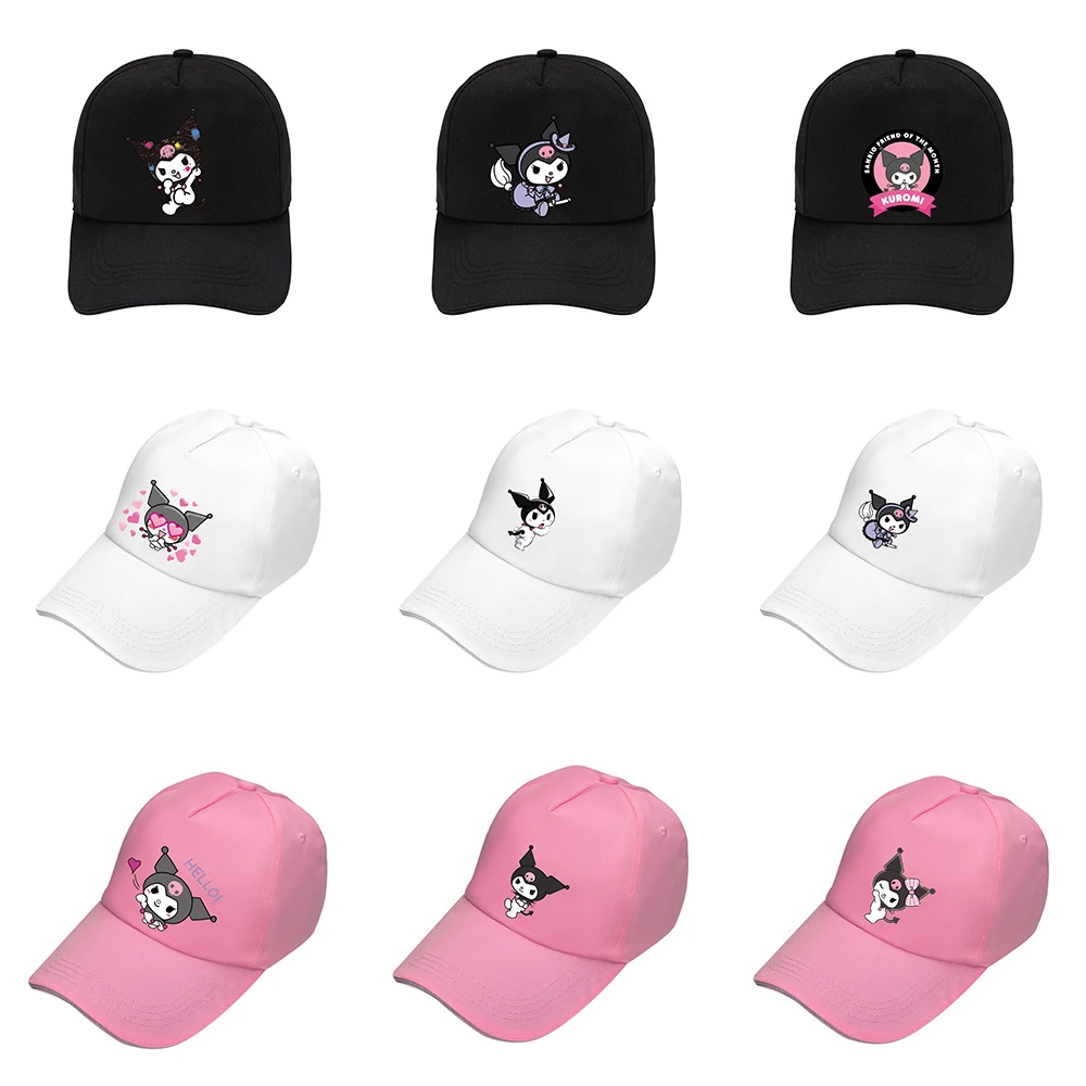 

Kuromi Sanrio Casual Baseball Caps for Kids Anime Figures Toy Kid Cute Peaked Cap Hip-hop Printed Sun Hat Boy Girl Birthday Gift