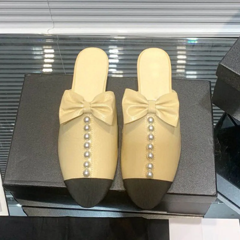 

Женские шлепанцы с перламутровым рисунком, дизайнерские туфли на плоской подошве с бантом-бабочкой, классические удобные универсальные ту...