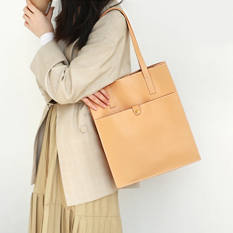 

Bag Women's Handbag Female Tote Bag Large Capacity Briefcase 14 Inch Laptop Shoulder Bag New Simple First Layer Leather