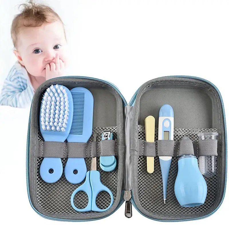 

Multi-Piece Baby Care Set Newborn Hair Trimmer Nail Thermometer Beauty Brush Set Scissors Soft Comb Teether Function 8pcs/Set