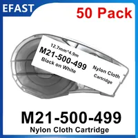 50PK Black on White M21 500 499 Cartridges 12.7mm Nylon Cloth For Labeller,Handheld Label Printer Patch Panel/Wire/Cable Labels